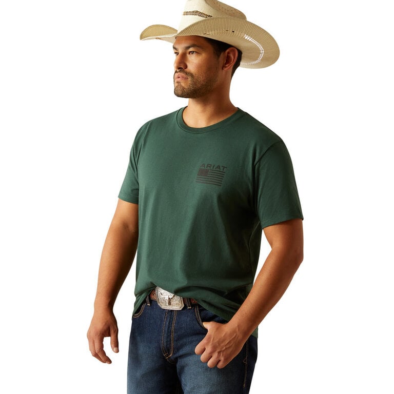 Ariat Ariat Rustic Wood Flag Tshirt - Forest Green