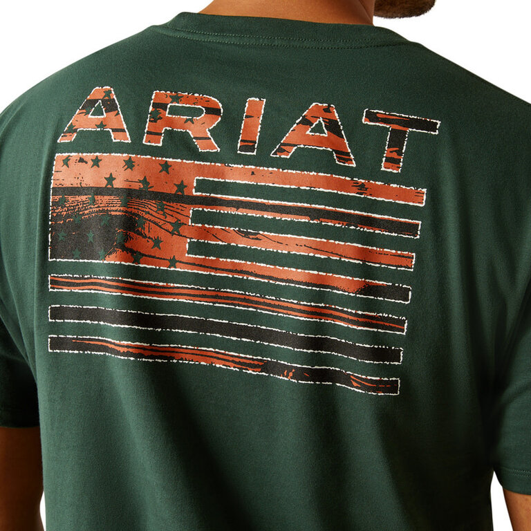 Ariat Ariat Rustic Wood Flag Tshirt - Forest Green