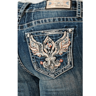 Grace in LA Grace In LA Boot Cut Jeans - Wings - 32" Inseam