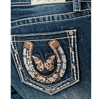 Grace in LA Grace In LA Boot Cut Jeans - Butterfly/Horseshoe - 32" Inseam