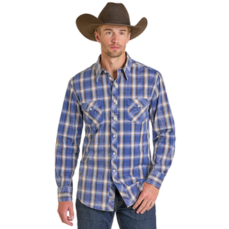 Rock and Roll Rock And Roll Krinkle Wash Plaid L/S Snap Shirt - Blue