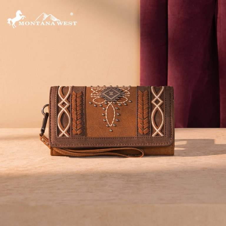 Montana West Cut-Out Embroidered Collection Wallet - Brown