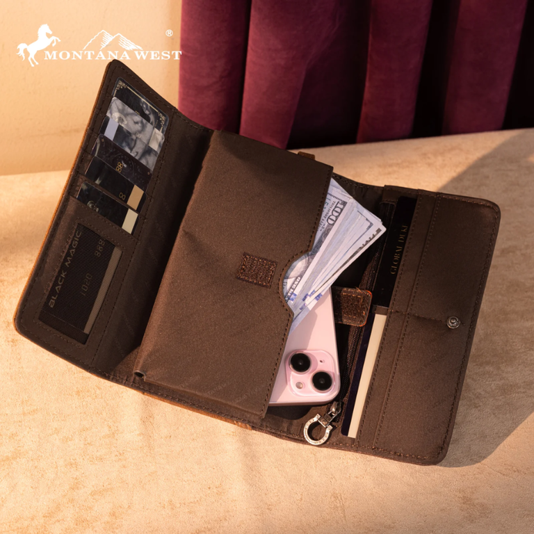 Montana West Cut-Out Embroidered Collection Wallet - Brown
