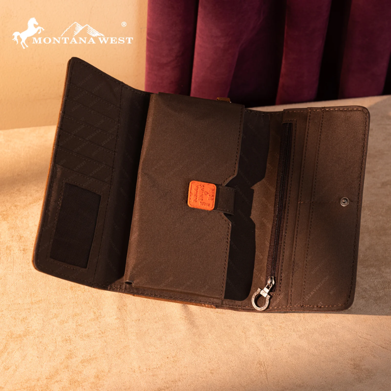 Montana West Cut-Out Embroidered Collection Wallet - Brown
