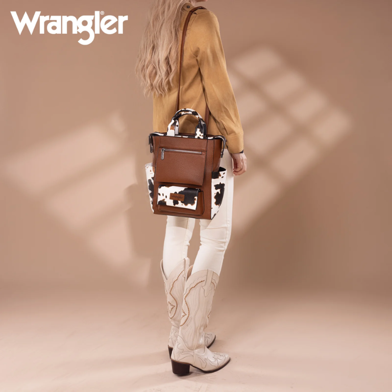 Wrangler Wrangler Tote/Shoulder Bag Convertible Backpack - Brown Cow Print