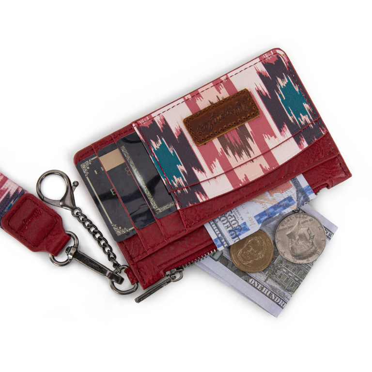 Wrangler Wrangler Aztec Print Key Chain Wristlet Card Wallet - Burgundy
