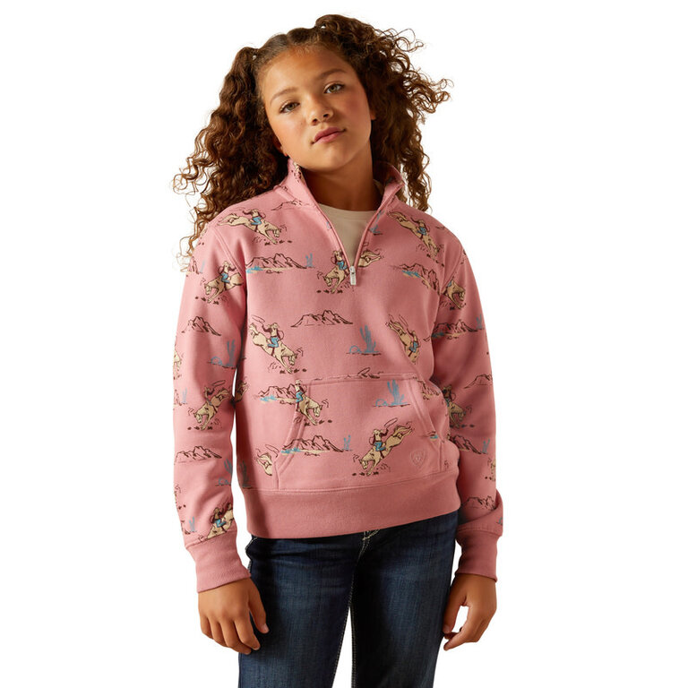Ariat Ariat Bronc Scene 1/4 Zip Sweatshirt - Dark Pink