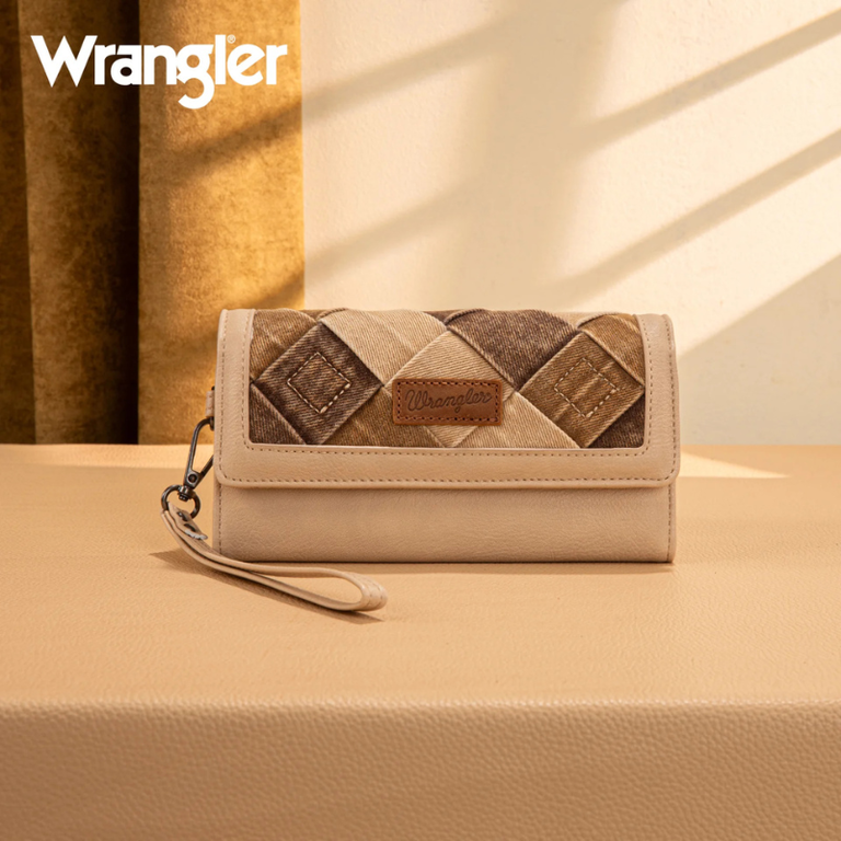 Wrangler Wrangler Woven Denim Tri-Fold Wristlet/Wallet - Tan