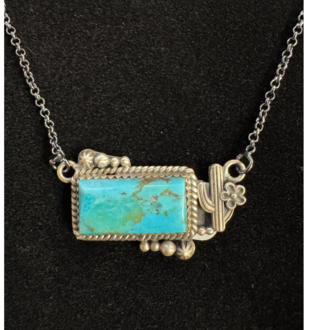 Indian Touch Of Gallup Hada Collection Kingman Turquoise With Cactus Sterling Silver Necklace