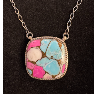 Indian Touch Of Gallup Hada Collection Square Cotton Candy Sterling Silver Necklace