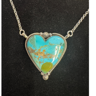 Indian Touch Of Gallup Hada Collection Kingman Turquoise Sterling Silver Heart Necklace