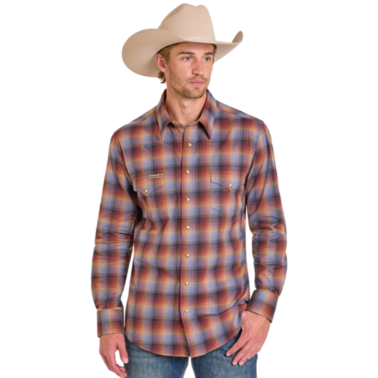 Panhandle Panhandle Brushed Plaid Snap L/S Shirt - Brown Plaid