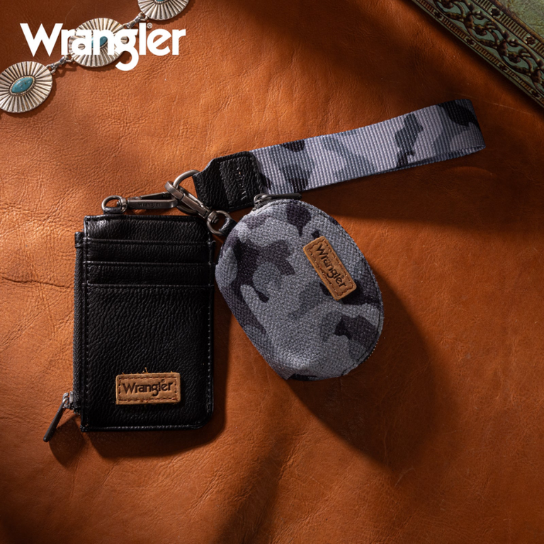 Wrangler Wrangler Camo Print Dual Pouch Wristlet - Black