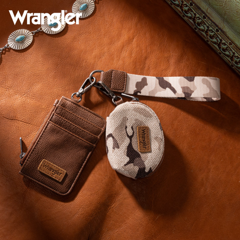 Wrangler Wrangler Camo Print Dual Pouch Wristlet - Brown