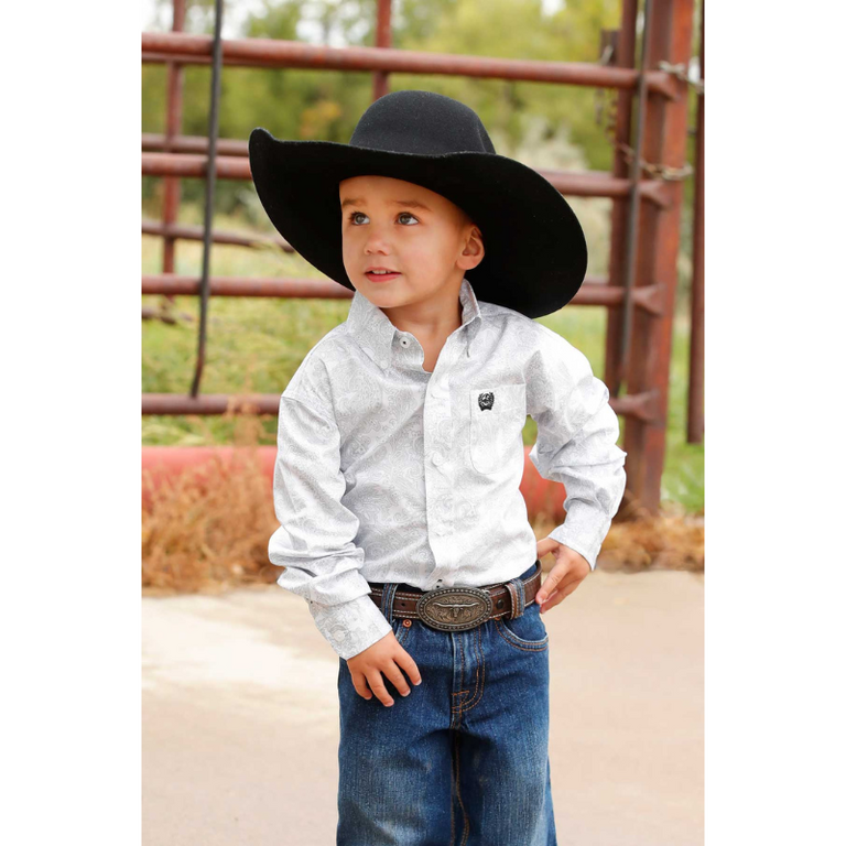 Cinch Cinch Paisley L/S Button Shirt - White/Grey - Toddler