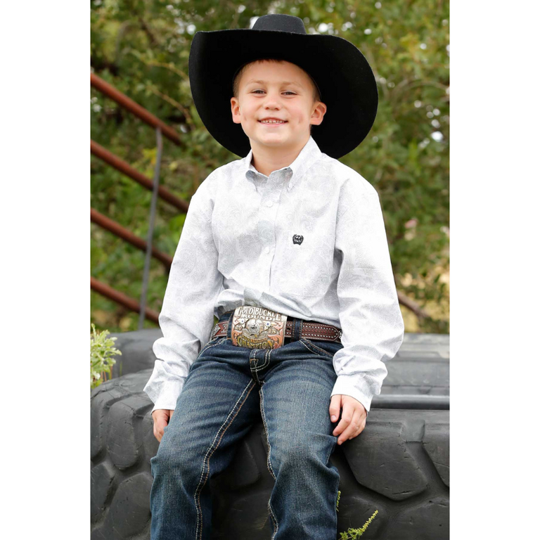 Cinch Cinch Paisley L/S Button Shirt - White/Grey - Youth