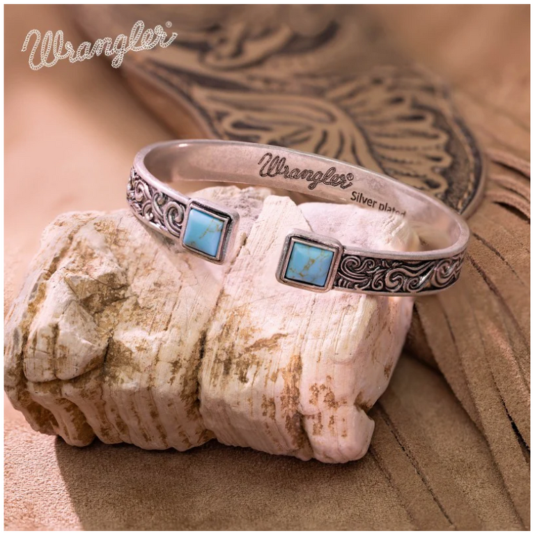 Wrangler Wrangler Natural Stone Silver Engraved Cuff Bracelet