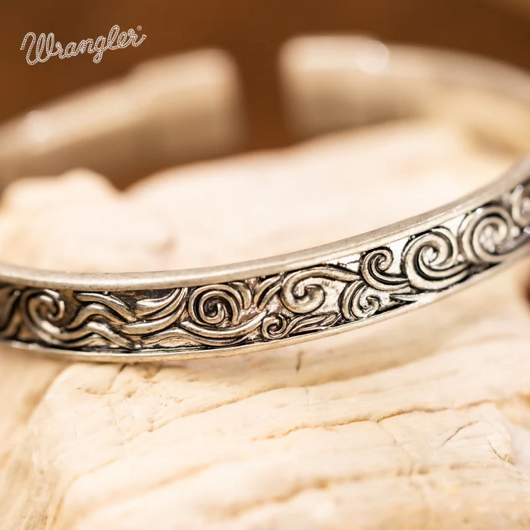 Wrangler Wrangler Natural Stone Silver Engraved Cuff Bracelet