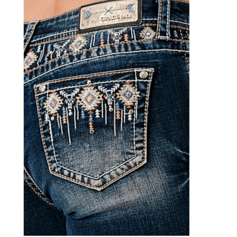 Grace in LA Grace In LA Aztec Yoke Bootcut Jeans