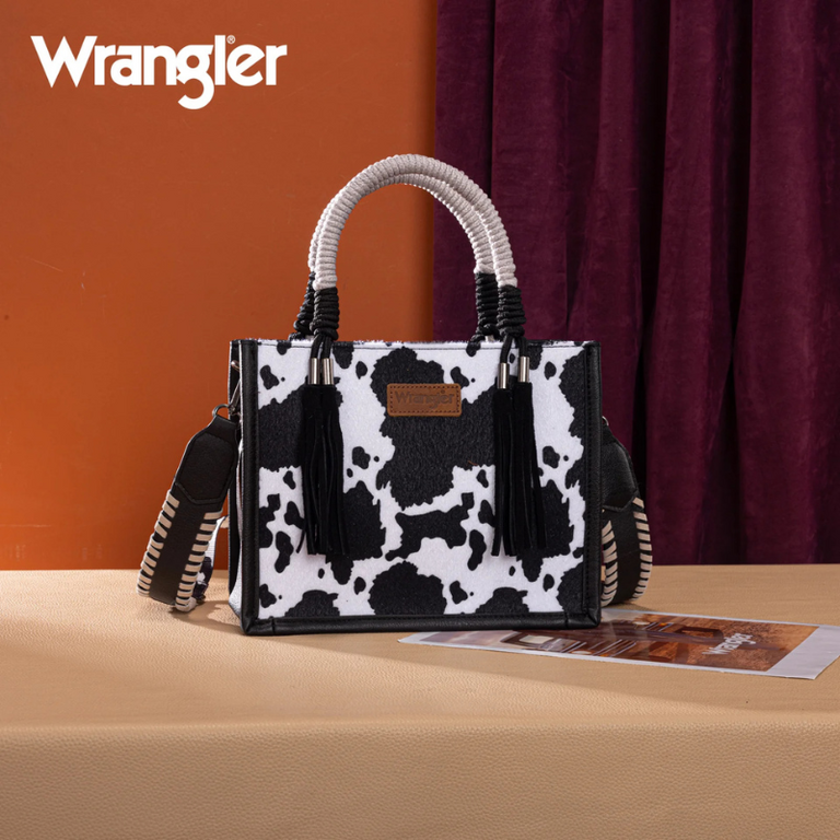 Wrangler Wrangler Cow Print Tote/Crossbody Bag - Black