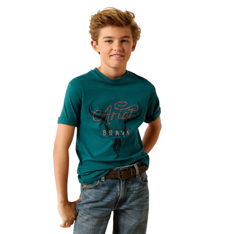 Ariat Ariat Cattle Skull Freedom S/S Tshirt - Youth - Mediterranean