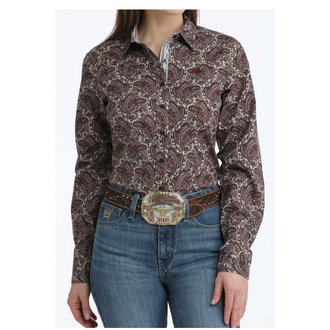 Cinch Cinch Paisley Print L/S Shirt - Burgundy