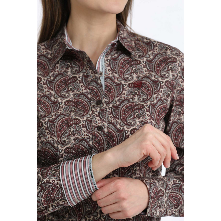 Cinch Cinch Paisley Print L/S Shirt - Burgundy