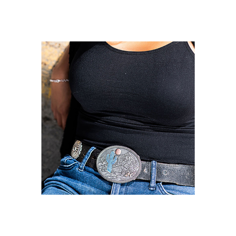 Montana Silversmiths Montana Silversmiths Turquoise Cactus Scene Buckle