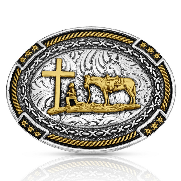 Montana Silversmiths Attitude By Montana Silversmiths Two Tone Oval Christian Cowboy Buckle