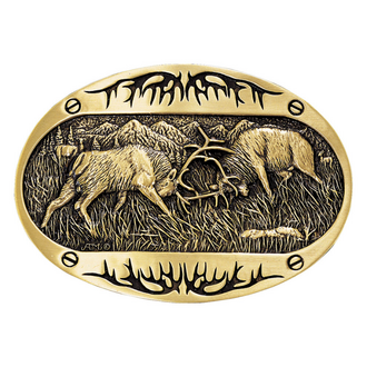 Montana Silversmiths Attitude By Montana Silversmiths Fighting Elk Brass Buckle