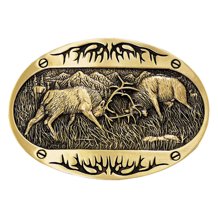 Montana Silversmiths Attitude By Montana Silversmiths Fighting Elk Brass Buckle