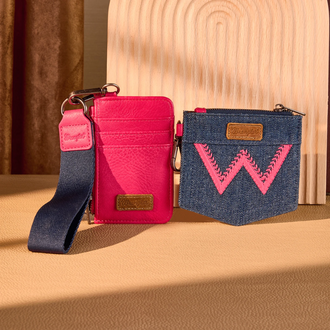 Wrangler Wrangler W Embroidered Dual Pouch Wristlet - Hot Pink