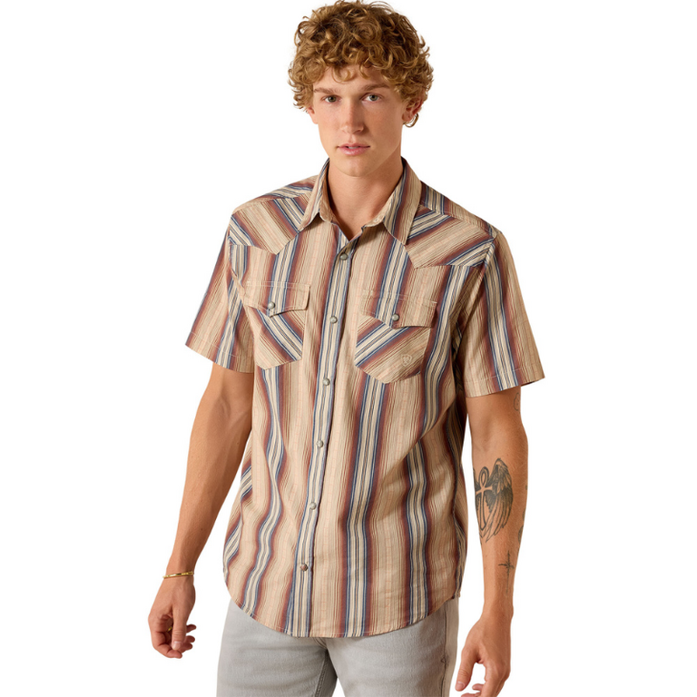 Ariat Ariat Retro Haver Fitted Snap S/S Shirt - Copper Brown Stripe