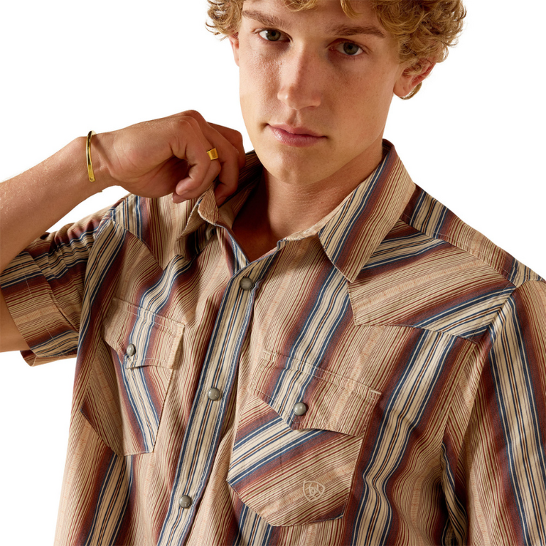 Ariat Ariat Retro Haver Fitted Snap S/S Shirt - Copper Brown Stripe