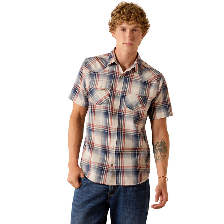 Ariat Ariat Retro Haines Fitted Snap S/S Shirt -  White Plaid