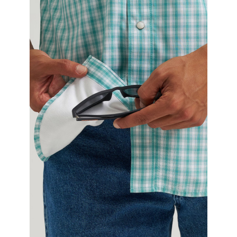 Wrangler Wrangler Latigo Bay Plaid Snap S/S Shirt - Turquoise Plaid