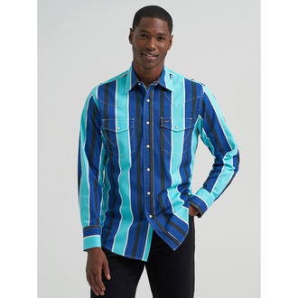 Wrangler Wrangler Vintage L/S Brush Popper Shirt - Cobalt