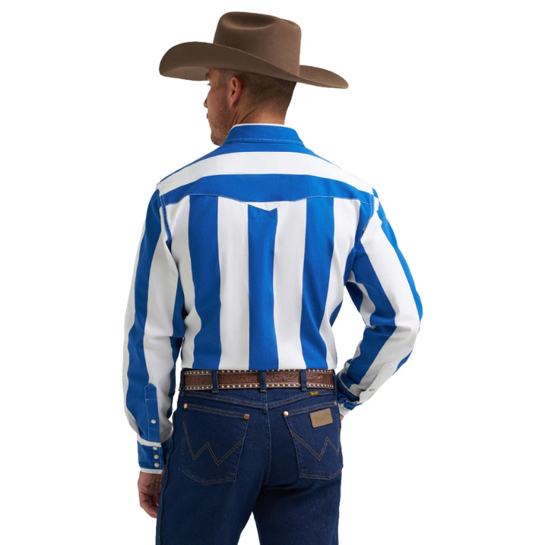 Wrangler Wrangler Vintage Inspired Brush Popper L/S Shirt - Blue Stripe