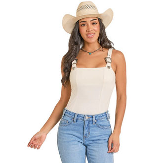 Rock and Roll Rock And Roll Texture Buckle Tank Top - White