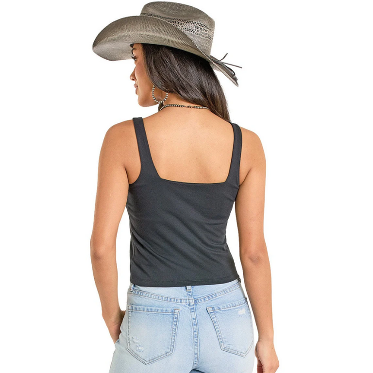 Rock and Roll Rock And Roll Texture Buckle Tank Top - Black