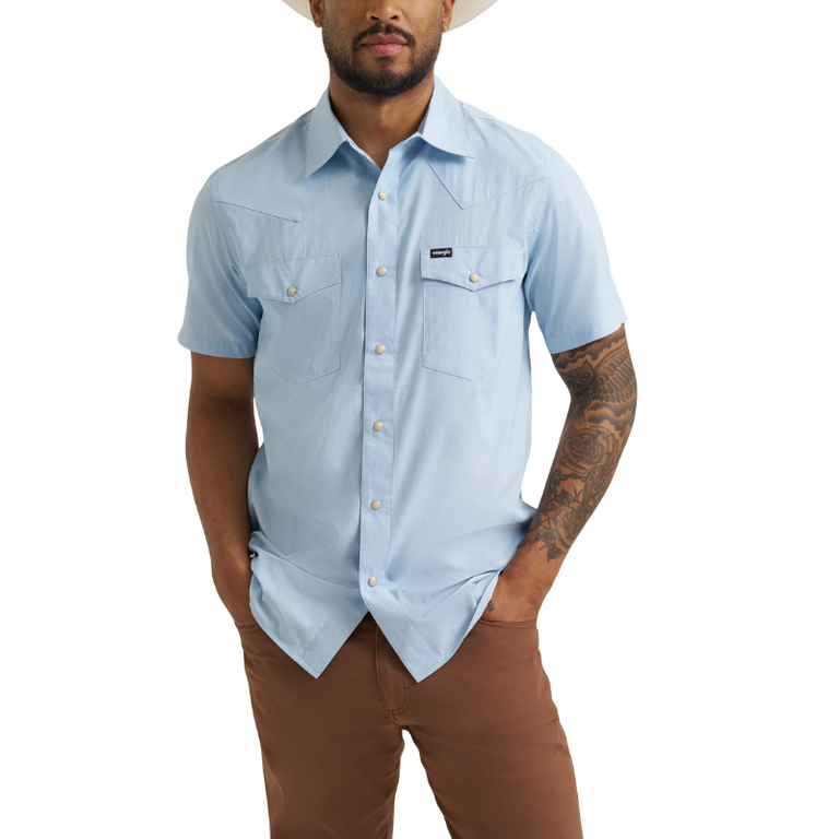 Wrangler Wrangler S/S Drover Utility Snap Shirt - Cerulean