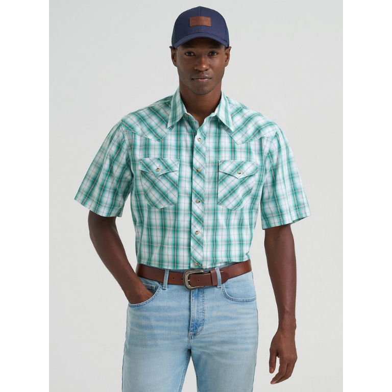 Wrangler Wrangler 20X Competition Snap S/S Shirt - Green Plaid