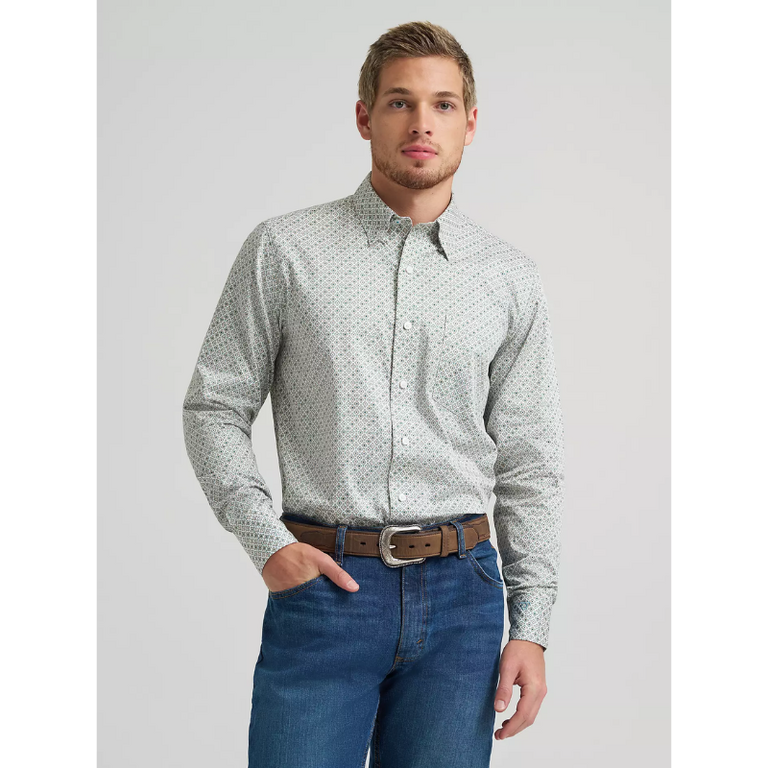 Wrangler Wrangler Cody Johnson One Pocket Button L/S Shirt - Green Tan Cross