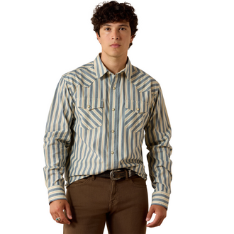Ariat Ariat Retro Hart Fitted L/S Snap Shirt - White Swan Stripe