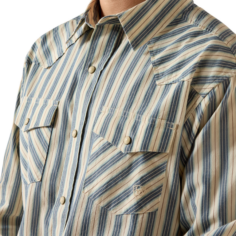 Ariat Ariat Retro Hart Fitted L/S Snap Shirt - White Swan Stripe