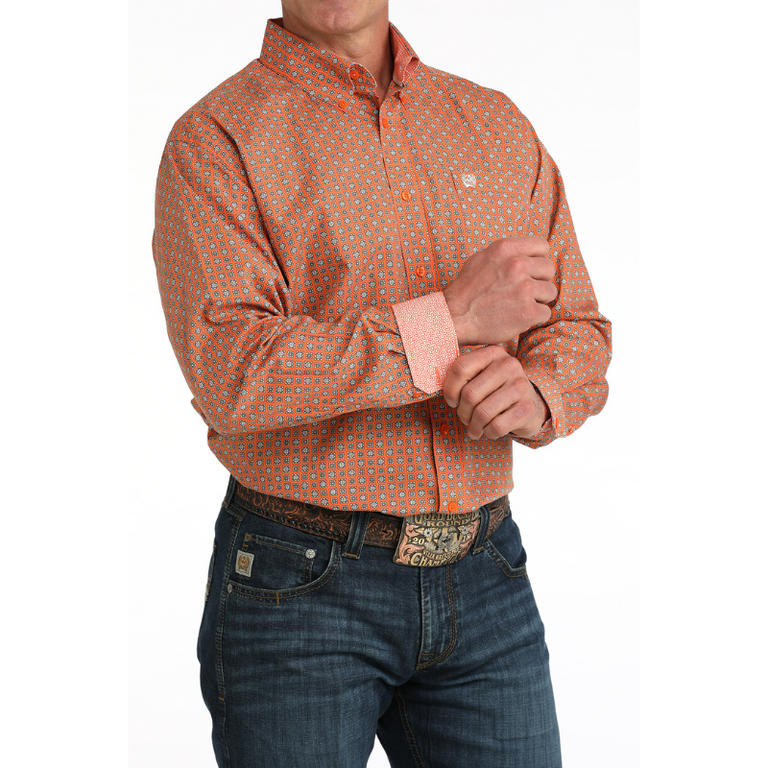 Cinch Cinch L/S Button Shirt - Orange Print