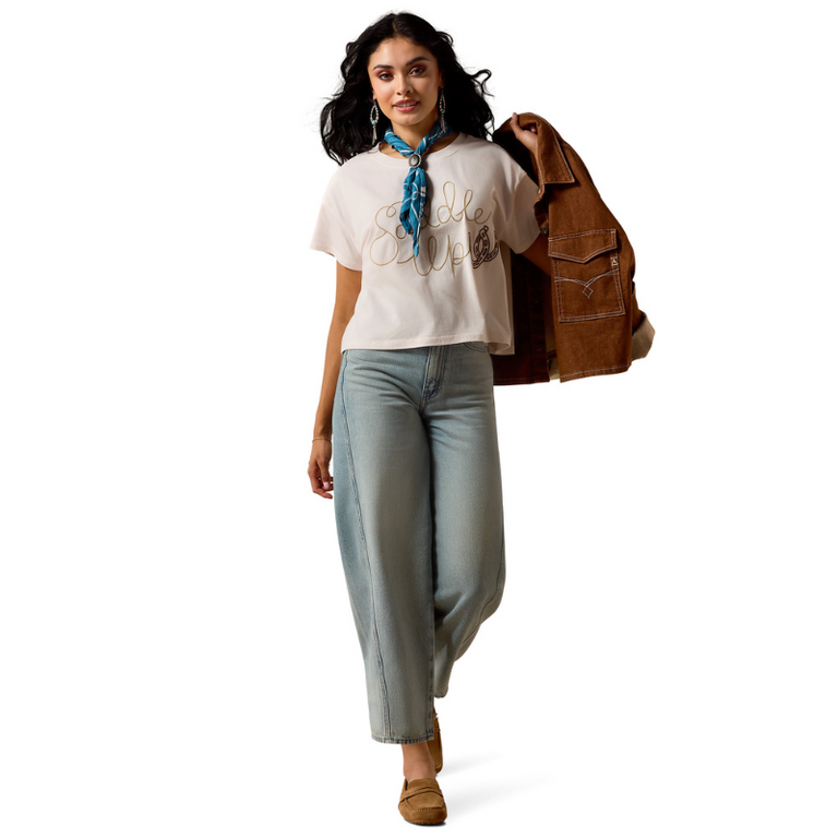 Ariat Ariat Saddle Up Boxy Crop Tshirt - Sea Salt