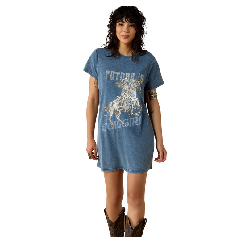 Ariat Ariat Future Is Cowgirl Tshirt Dress - Light Washed Indigo