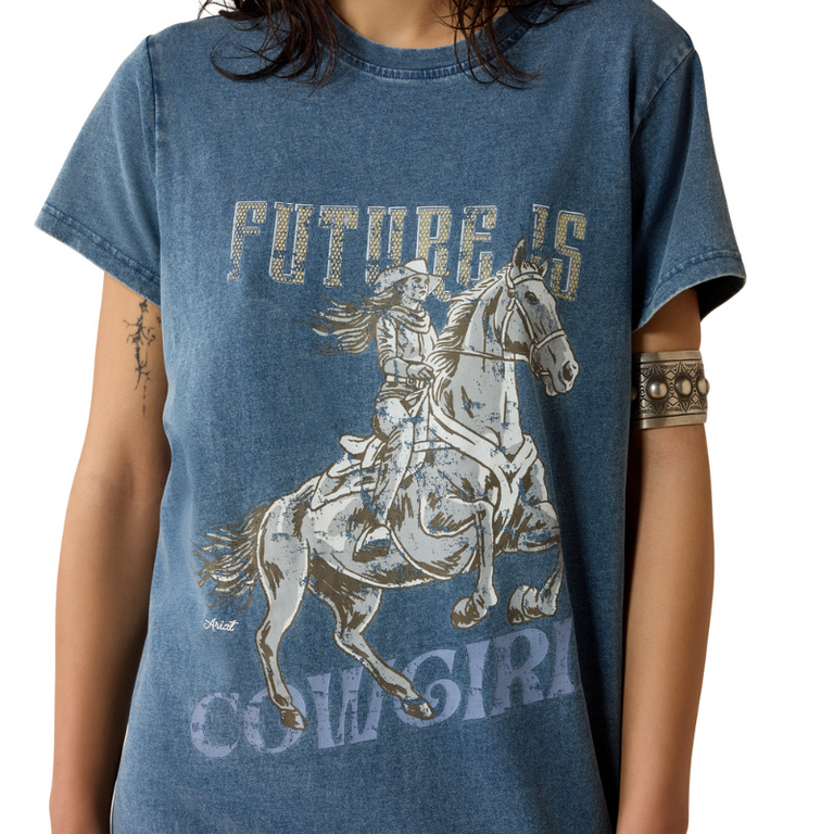 Ariat Ariat Future Is Cowgirl Tshirt Dress - Light Washed Indigo