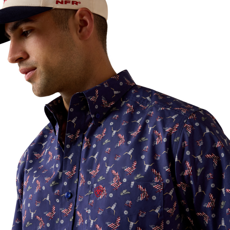 Ariat Ariat Berne Fitted S/S Shirt - Patriot Blue Americana Print